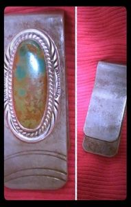 Old Native American Silver Turquoise money clip